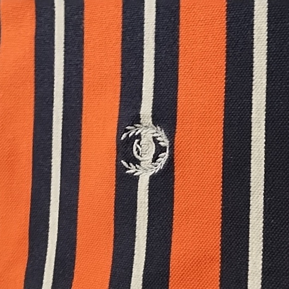 Chaps Men's Cotton Striped Polo Rugby Shirt in Orange Dark Navy Grey Stripes - Picture 7 of 13